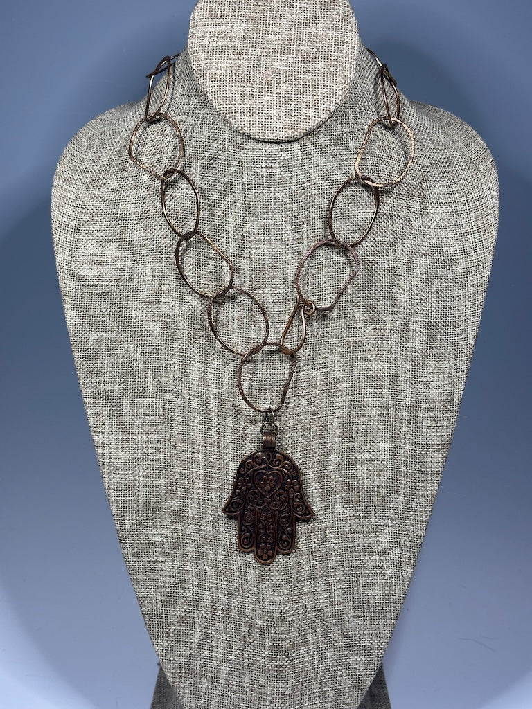 COPPER WABI SABI NECKLACE WITH HANSMA PENDANT LCN1086