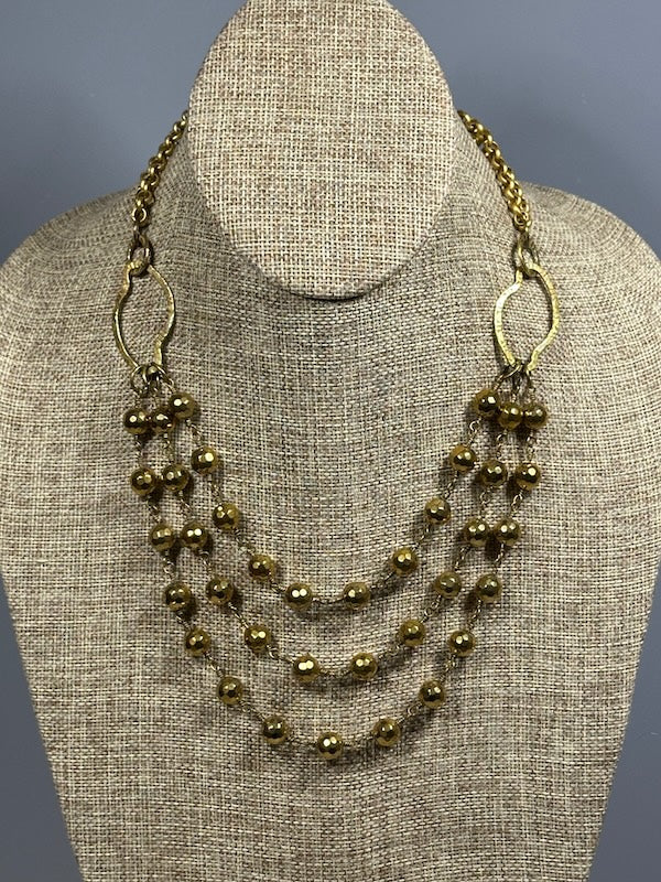 TRIPLE STRAND GOLD PYRITE STATEMENT NECKLACE LCN2000