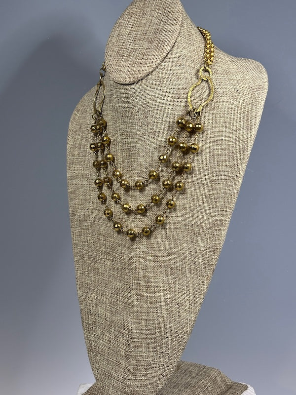 TRIPLE STRAND GOLD PYRITE STATEMENT NECKLACE LCN2000