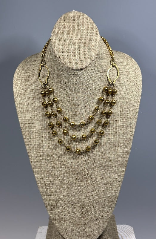 TRIPLE STRAND GOLD PYRITE STATEMENT NECKLACE LCN2000