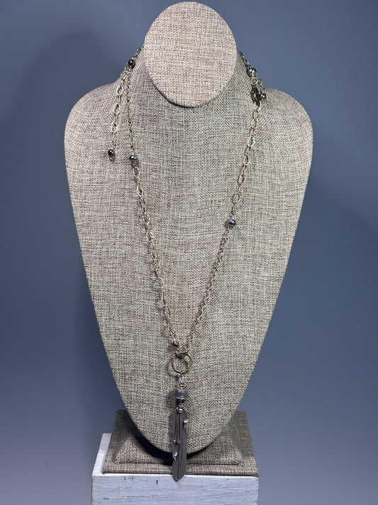 MIXED BRASS, PYRITE AND STERLING SILVER FEATHER STATEMENT NECKLACE LCN2010