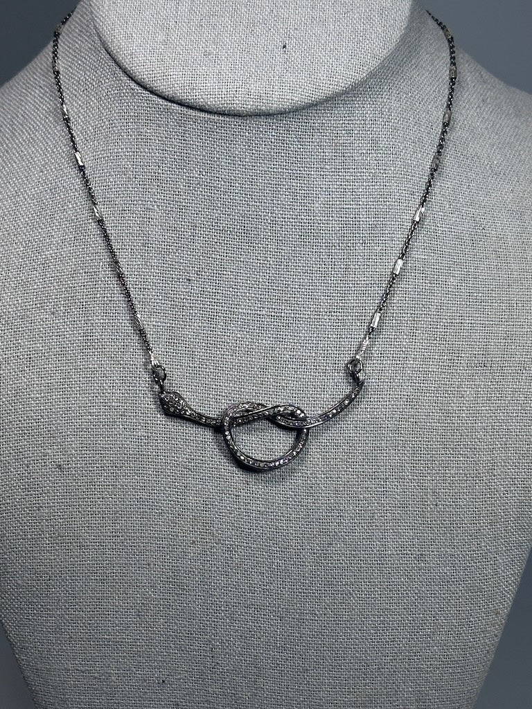OXIDIZED STERLING SILVER AND DIAMOND SNAKE KNOT STATEMENT NECKLACE LCN2011