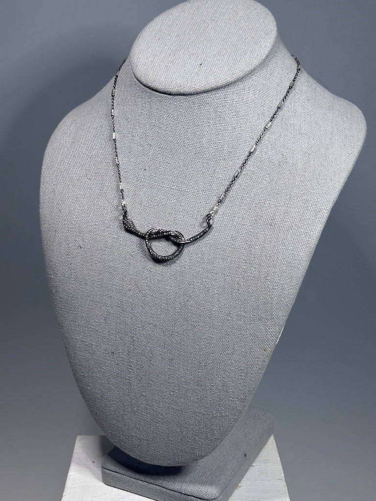 OXIDIZED STERLING SILVER AND DIAMOND SNAKE KNOT STATEMENT NECKLACE LCN2011