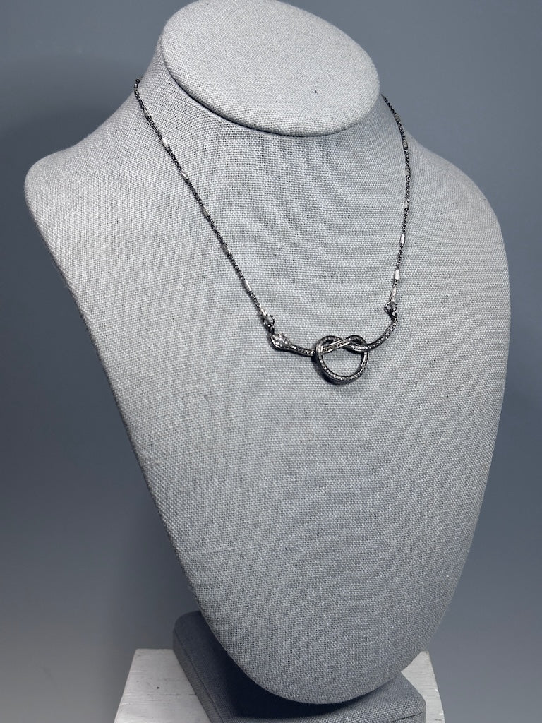 OXIDIZED STERLING SILVER AND DIAMOND SNAKE KNOT STATEMENT NECKLACE LCN2011