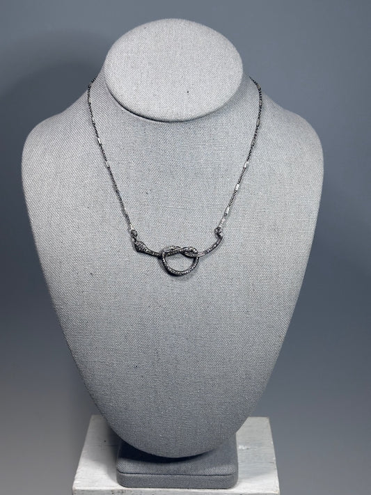 OXIDIZED STERLING SILVER AND DIAMOND SNAKE KNOT STATEMENT NECKLACE LCN2011