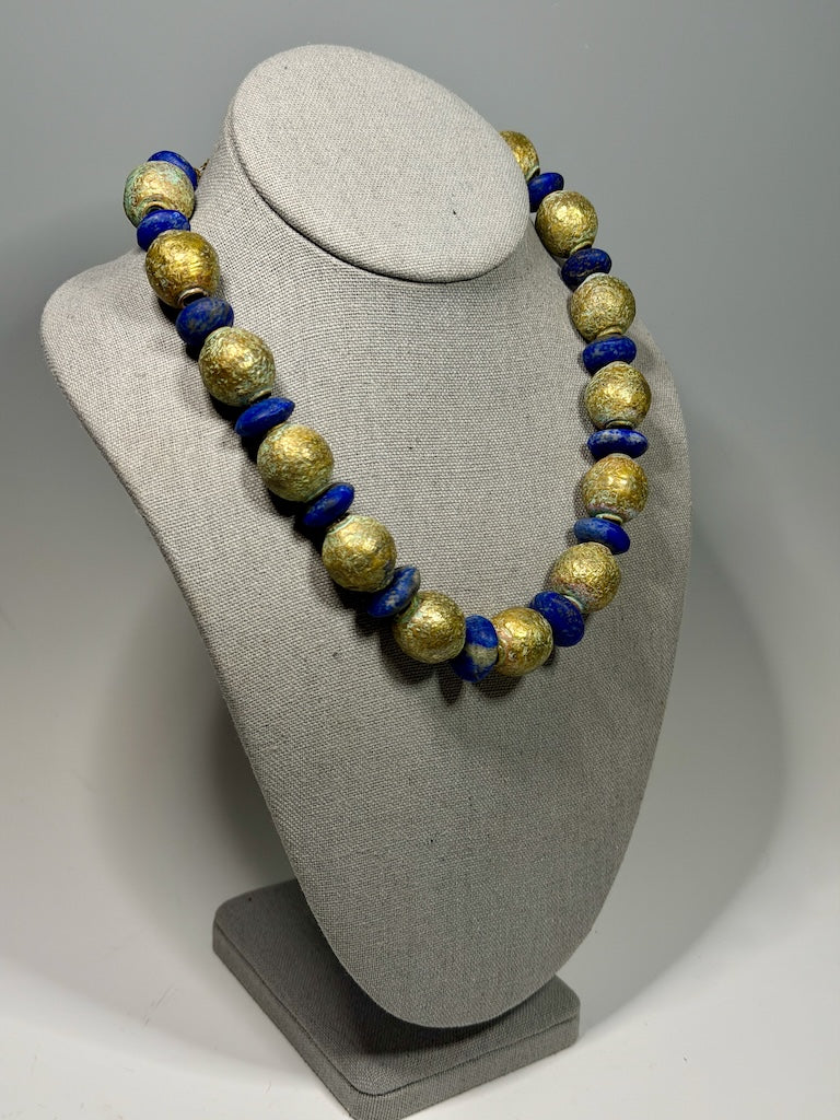 VINTAGE BRASS WITH AFGHAN LAPIS STATEMENT NECKLACE LCN2022