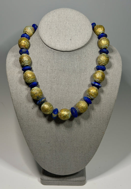 VINTAGE BRASS WITH AFGHAN LAPIS STATEMENT NECKLACE LCN2022