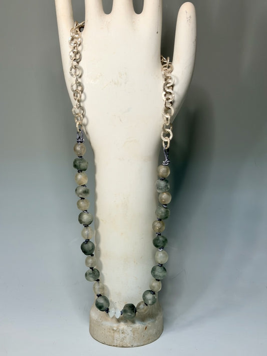 AFRICAN GLASS AND SILVER STATEMENT NECKLACE LCN2027