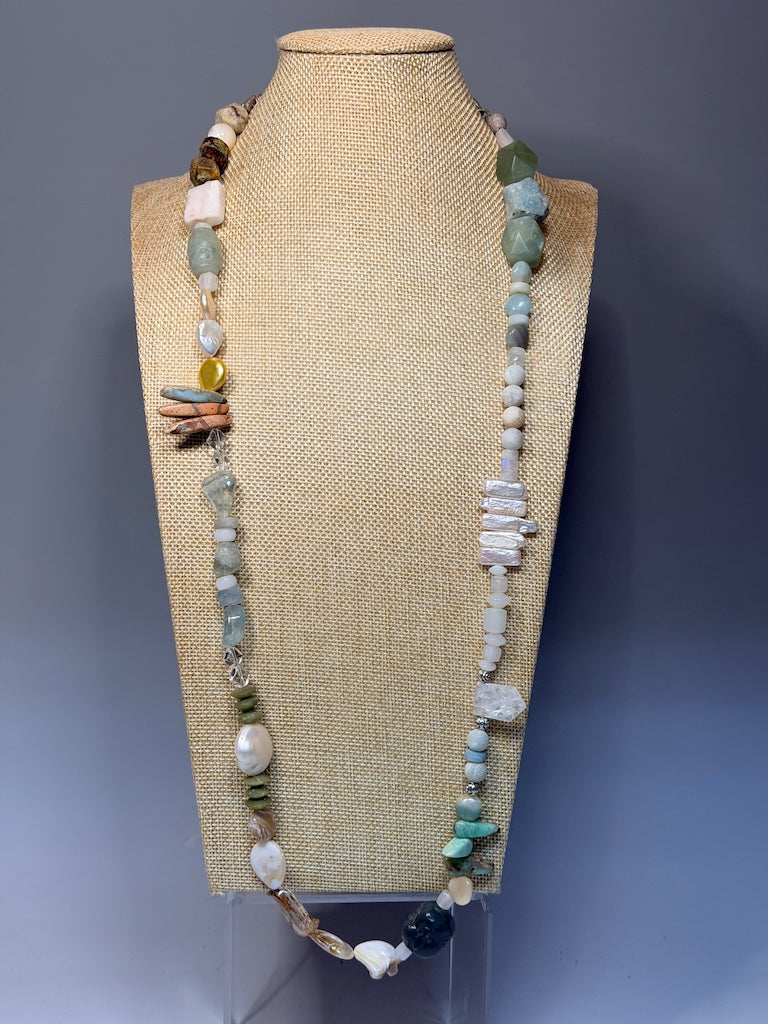 MULTI STONE DOUBLE WRAP STATEMENT NECKLACE LCN2029