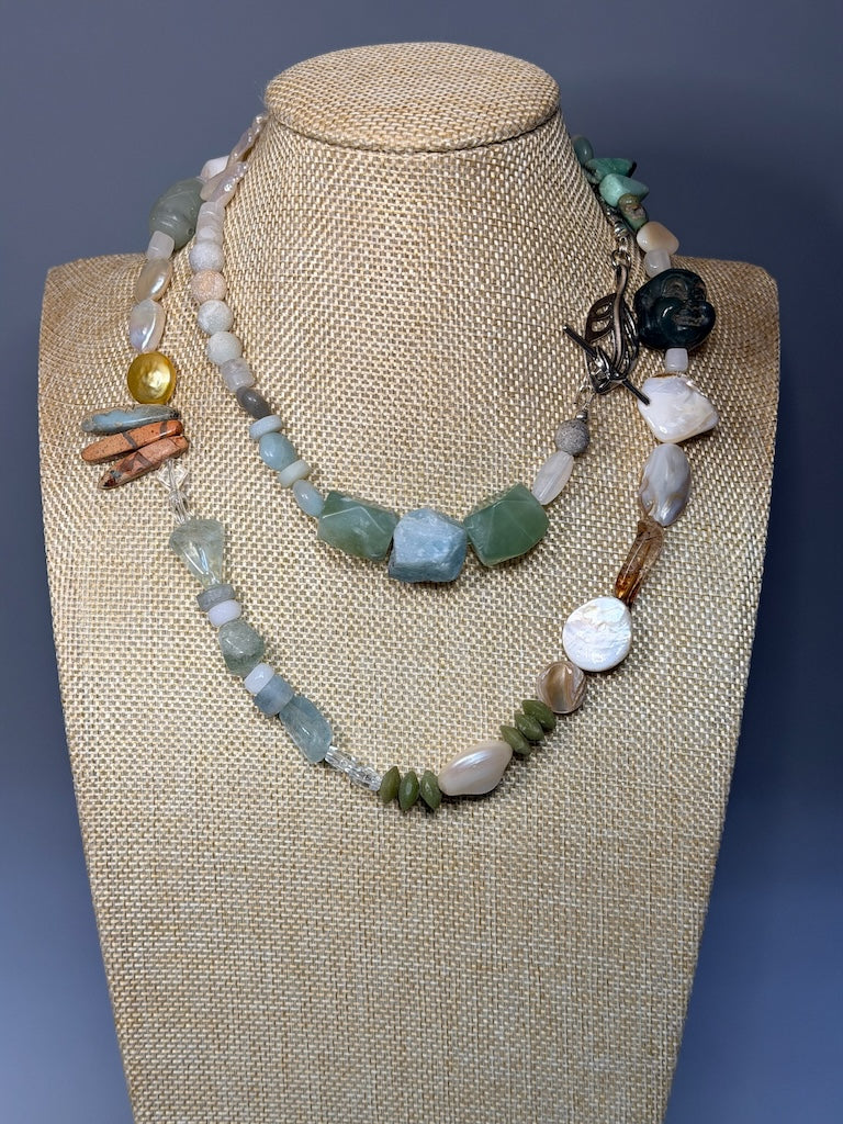 MULTI STONE DOUBLE WRAP STATEMENT NECKLACE LCN2029