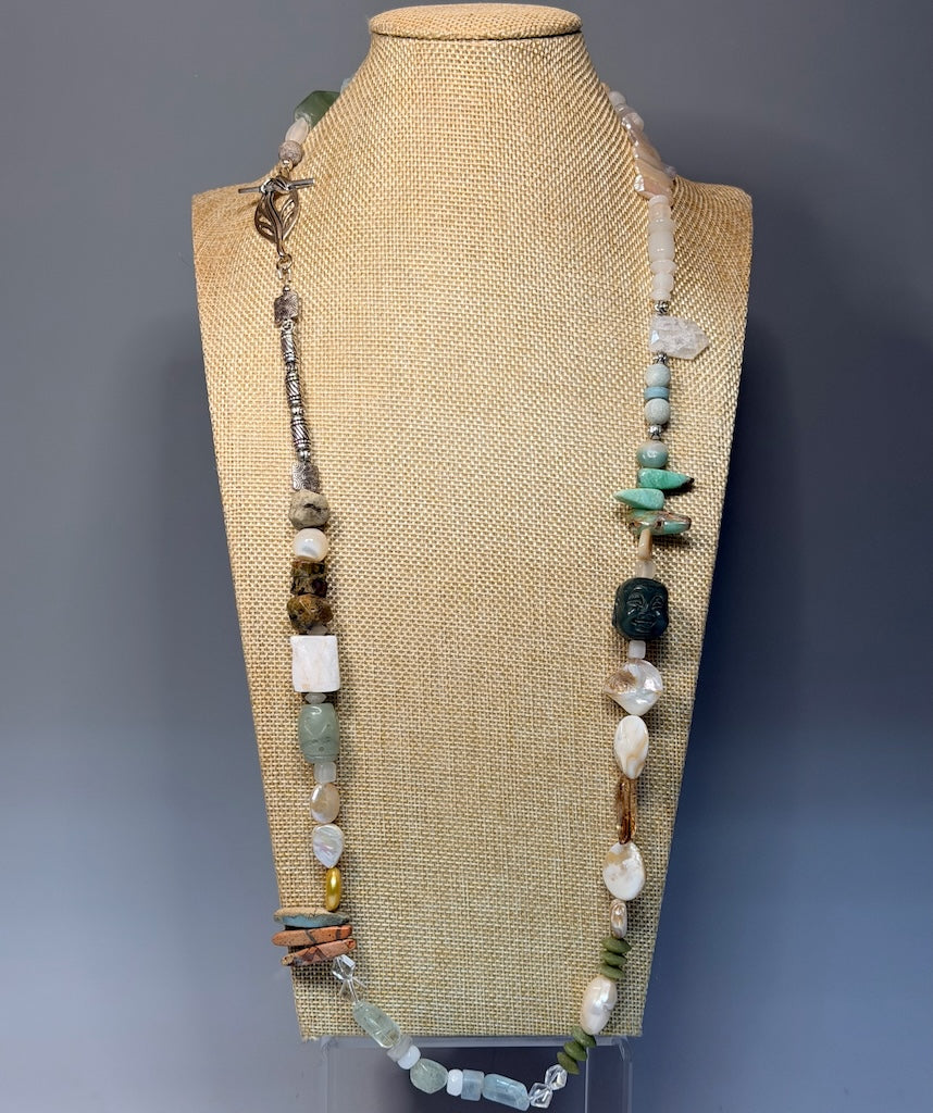 MULTI STONE DOUBLE WRAP STATEMENT NECKLACE LCN2029