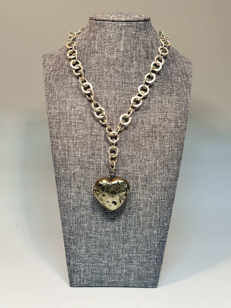 LARGE PYRITE HEART PENDANT NECKLACE LCN2034