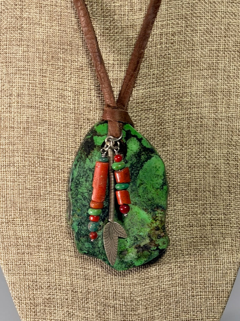 LARGE TURQUOISE STATEMENT PENDANT WITH AFGHAN CORAL AND TURQUOISE NECKLACE LCN2052