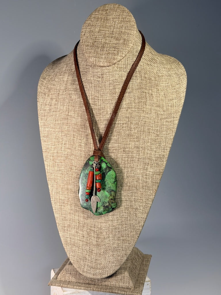 LARGE TURQUOISE STATEMENT PENDANT WITH AFGHAN CORAL AND TURQUOISE NECKLACE LCN2052