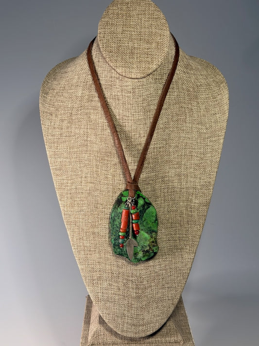 LARGE TURQUOISE STATEMENT PENDANT WITH AFGHAN CORAL AND TURQUOISE NECKLACE LCN2052