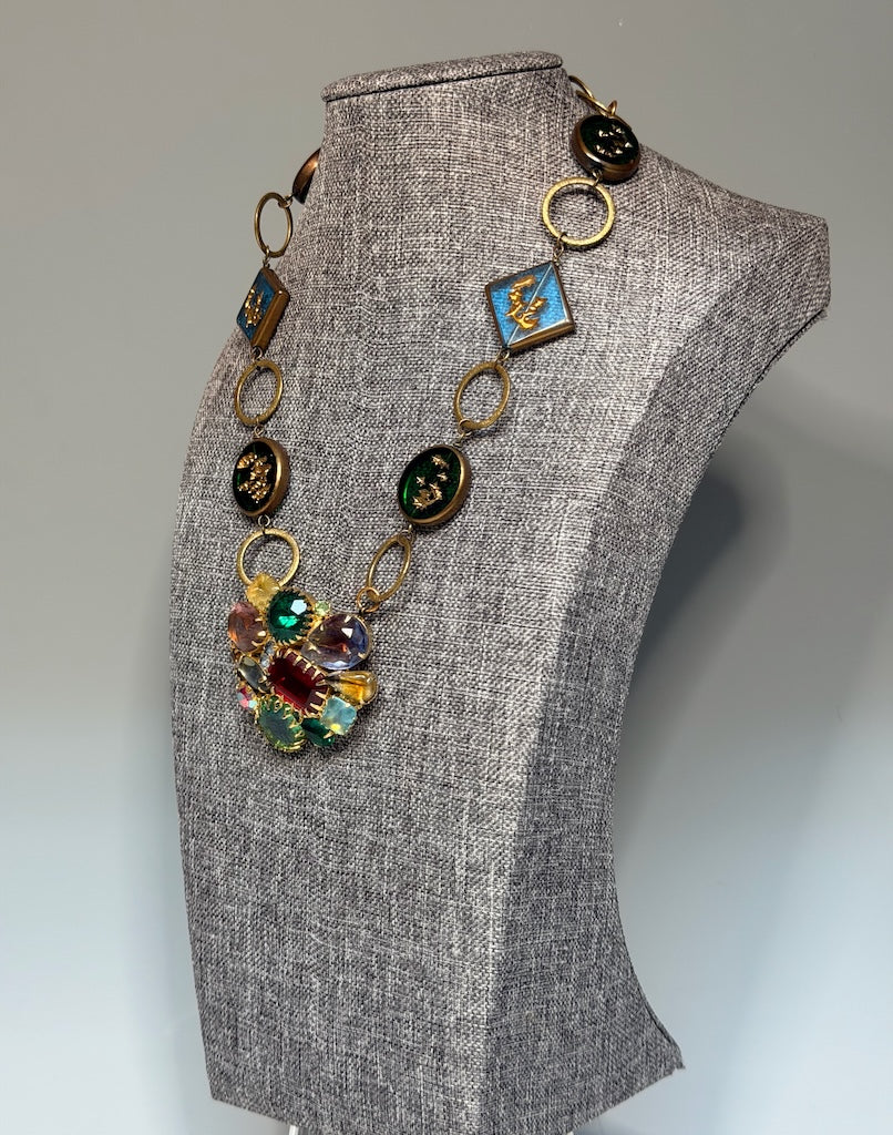 CONVERTIBLE VINTAGE BROOCH STATEMENT NECKLACE LCN2064