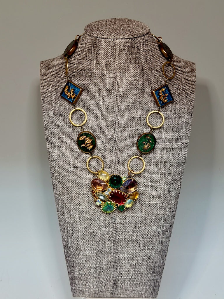 CONVERTIBLE VINTAGE BROOCH STATEMENT NECKLACE LCN2064