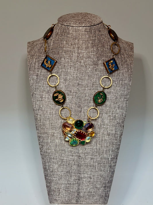 CONVERTIBLE VINTAGE BROOCH STATEMENT NECKLACE LCN2064