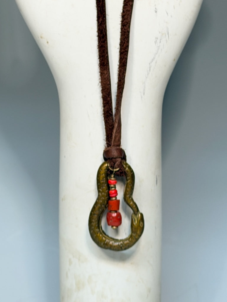 MIXED MEDIA ADJUSTABLE DEER SUEDE LEATHER WITH CORAL LCN2069