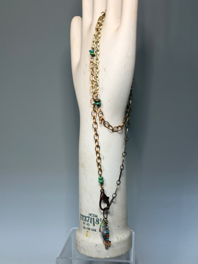 MIXED METAL AND TURQUOISE LONG STATEMENT NECKLACE  LCN2069.1