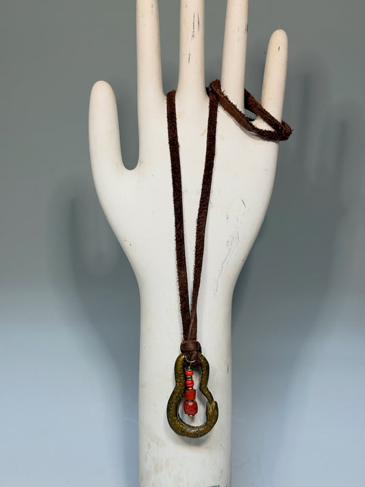 MIXED MEDIA ADJUSTABLE DEER SUEDE LEATHER WITH CORAL LCN2069