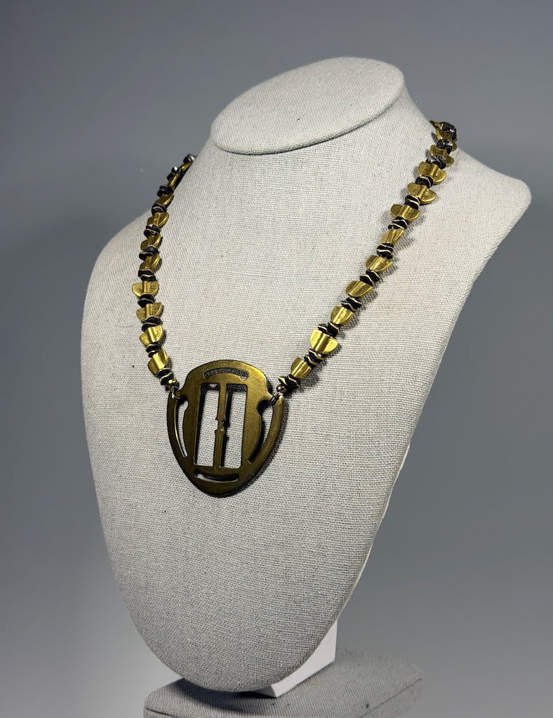 BRASS STATEMENT NECKLACE WITH VINTAGE BRASS BUCKLE LCN2095
