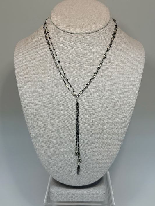TRIPLE STERLING SILVER CHAIN NECKLACE WITH LONG TRIPLE DROP LCN2096