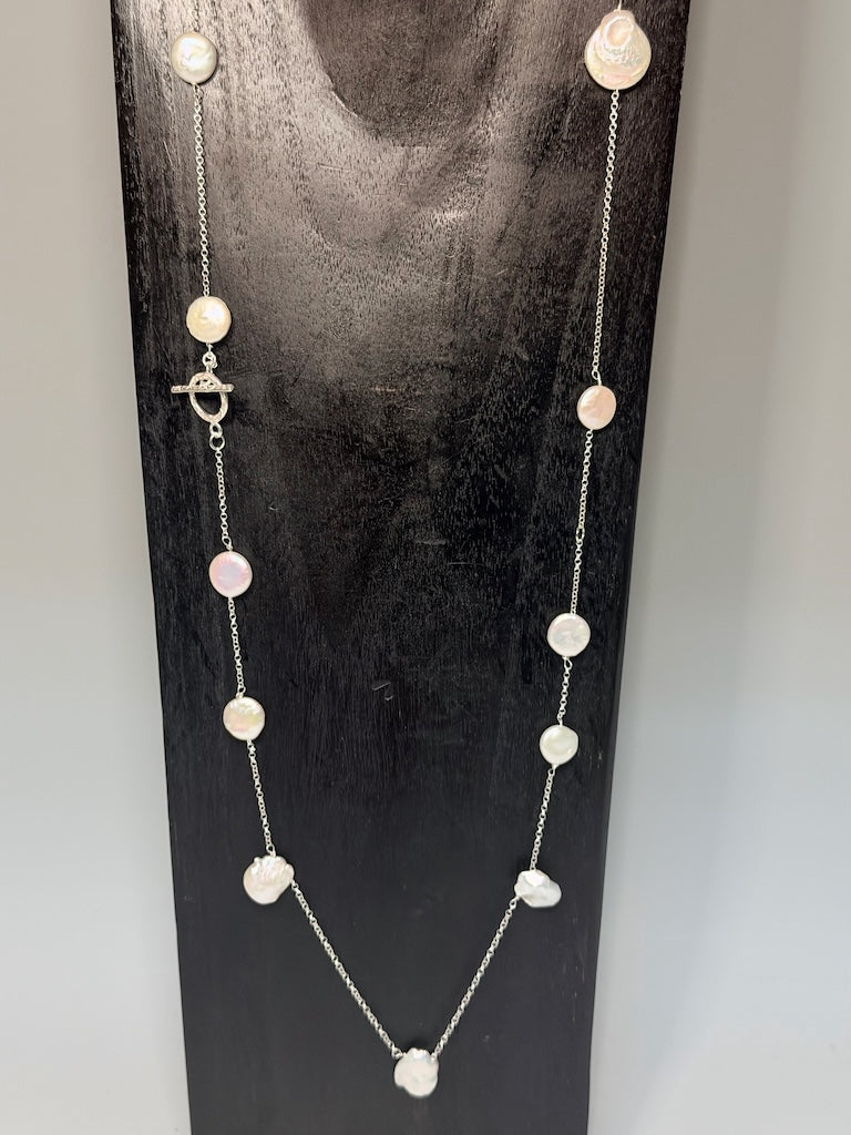 STERLING SILVER AND FRESH WATER PEARL LONG DOUBLE WRAP NECKLACE LCN3010