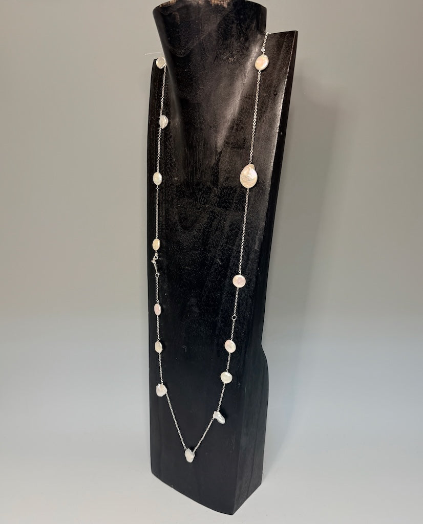 STERLING SILVER AND FRESH WATER PEARL LONG DOUBLE WRAP NECKLACE LCN3010