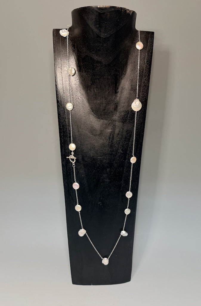 STERLING SILVER AND FRESH WATER PEARL LONG DOUBLE WRAP NECKLACE LCN3010
