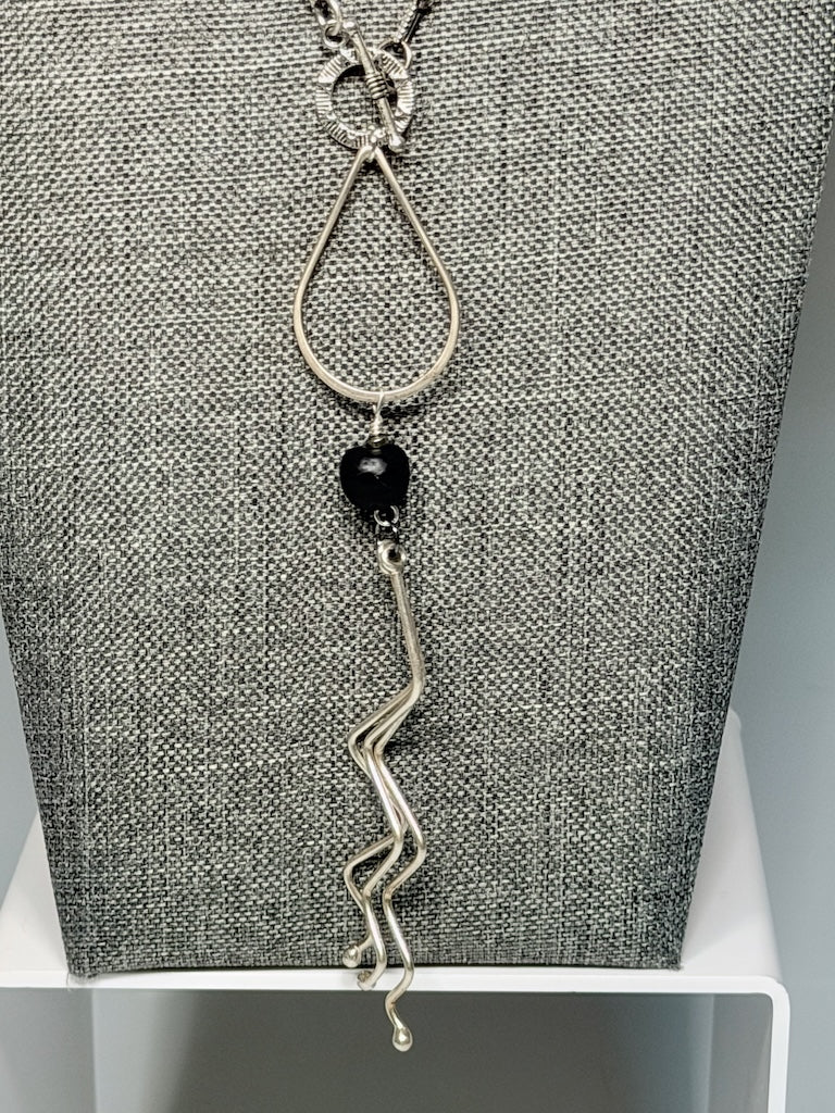 TWO-TONE STERLING SILVER CHAIN AND DROP PENDANET NECKLACE LCN3012