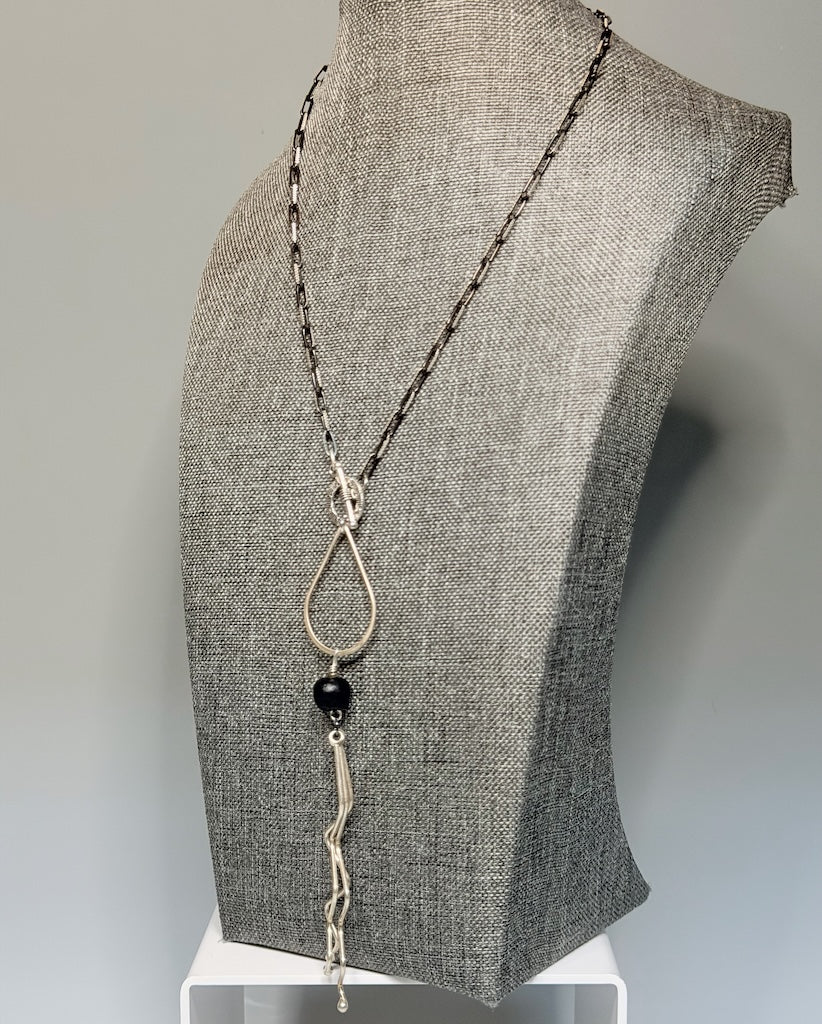 TWO-TONE STERLING SILVER CHAIN AND DROP PENDANET NECKLACE LCN3012