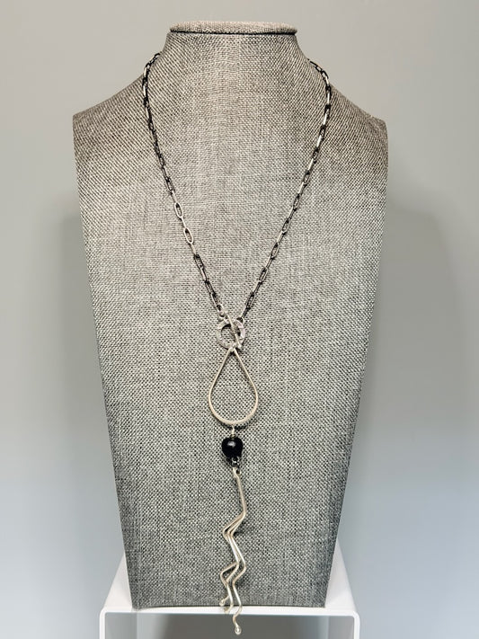 TWO-TONE STERLING SILVER CHAIN AND DROP PENDANET NECKLACE LCN3012