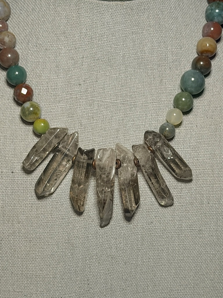INDIAN JASPER AND QUARTZ SPIKE STATEMENT NECKLACE LCN3031