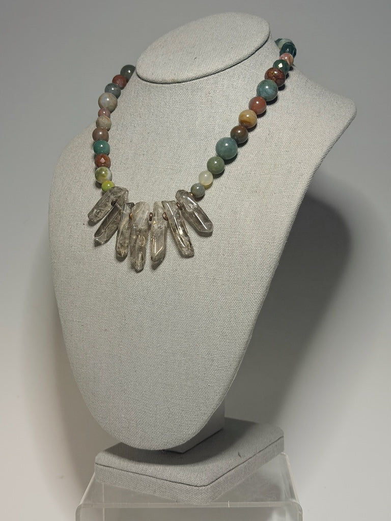 INDIAN JASPER AND QUARTZ SPIKE STATEMENT NECKLACE LCN3031