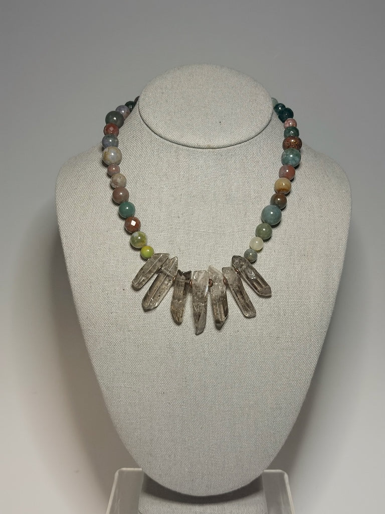 INDIAN JASPER AND QUARTZ SPIKE STATEMENT NECKLACE LCN3031