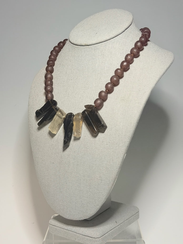 AFRICAN RED GLASS AND MULTI QUARTZ SPEAR STATEMENT NECKLACE LCN302