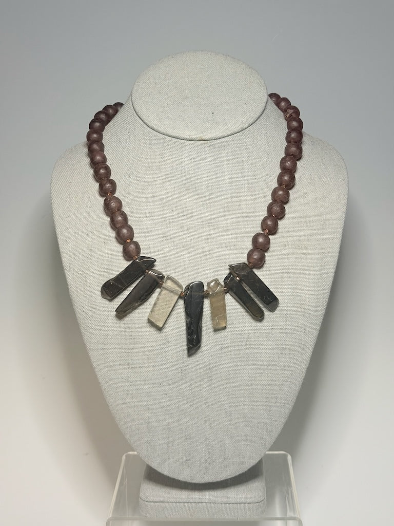 AFRICAN RED GLASS AND MULTI QUARTZ SPEAR STATEMENT NECKLACE LCN302