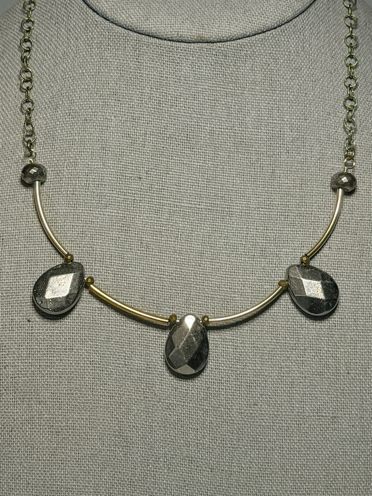 PYRITE AND GOLD-FILLED STERLING SILVER BAR NECKLACE LCN3034