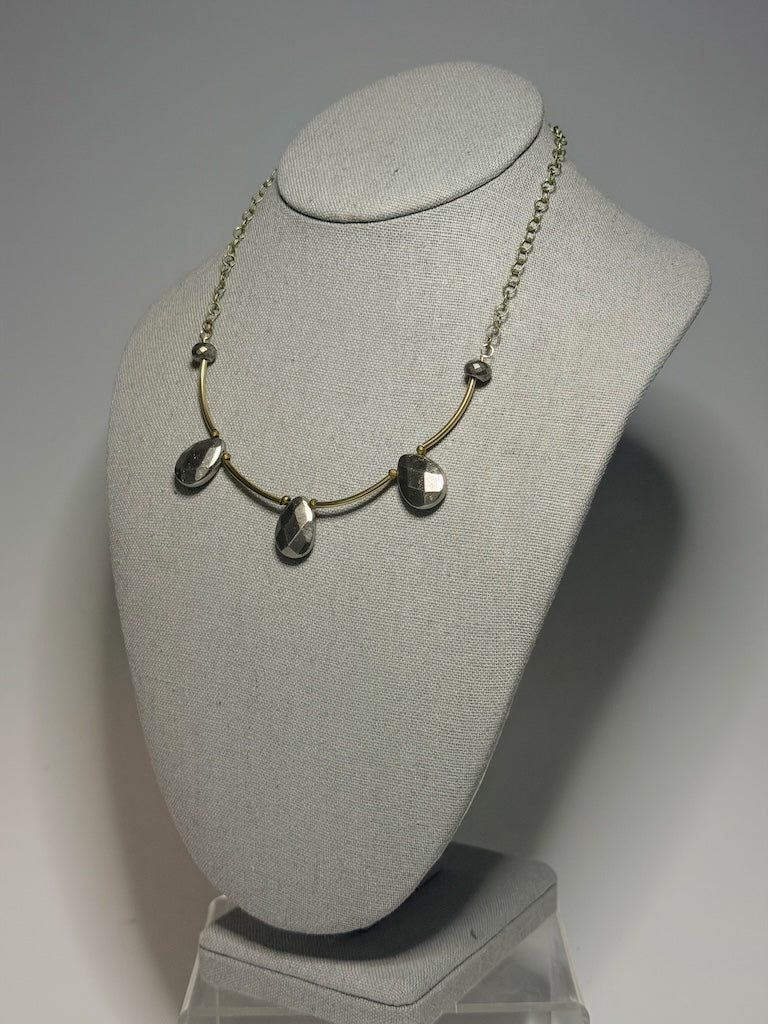 PYRITE AND GOLD-FILLED STERLING SILVER BAR NECKLACE LCN3034
