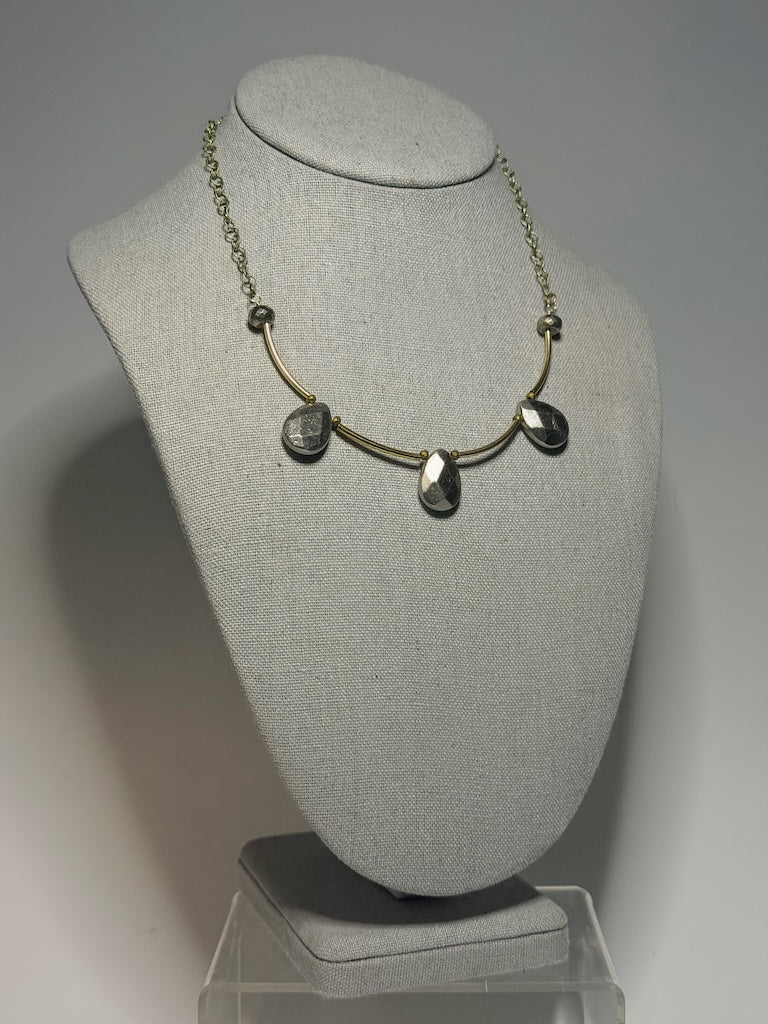 PYRITE AND GOLD-FILLED STERLING SILVER BAR NECKLACE LCN3034