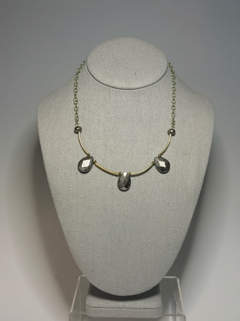 PYRITE AND GOLD-FILLED STERLING SILVER BAR NECKLACE LCN3034