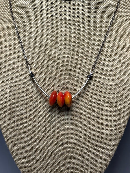 STERLING SILVER AND CORAL NECKLACE LCN491