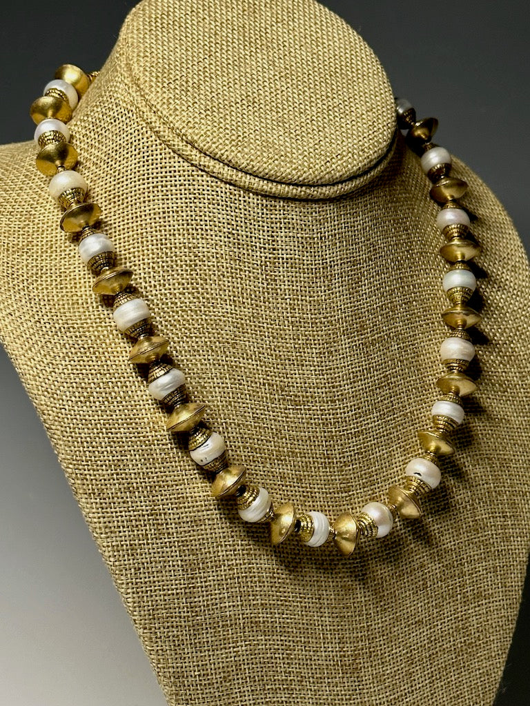 BRASS AND NEPAL FRESH WATER PEARL NECKLACE  LCN524