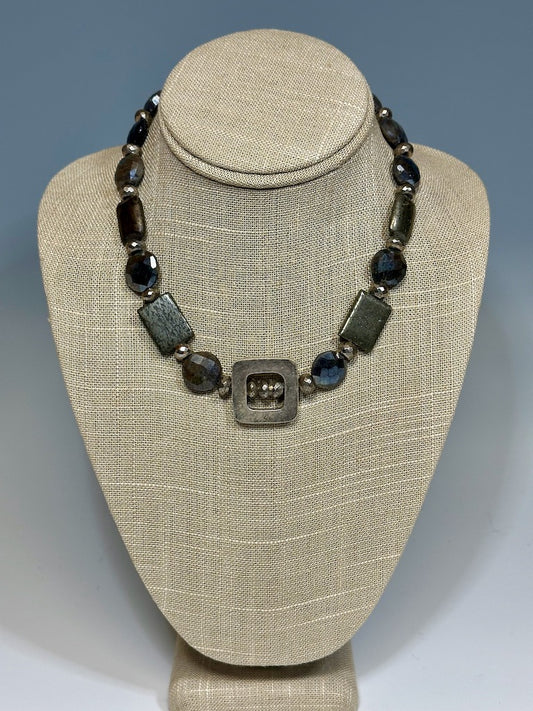 PYRITE AND SILVER STATEMENT NECKLACE LCN550