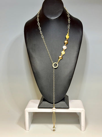 GOLD/FRESHWATER PEARL LARIAT NECKLACE  LCN556