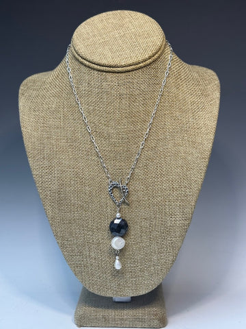 STERLING SILVER FROT TOGGLE NECKLACE WITH PYRITE AND FRESHWATER PEARLS LCN564