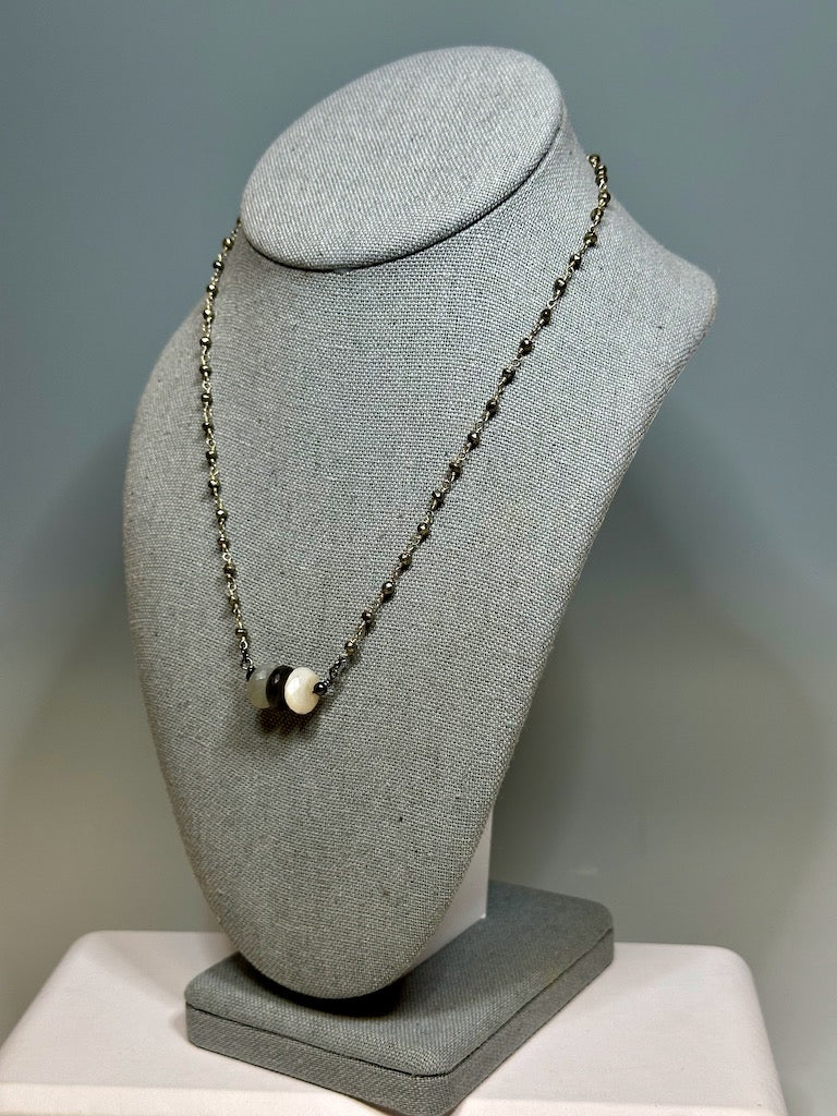 MOONSTONE AND PYRITE CHAIN NECKLACE LCN569