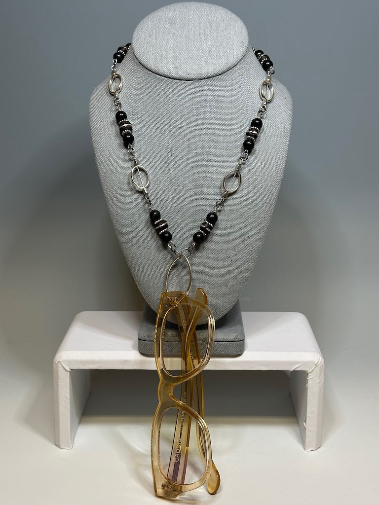 SHUNGITE AND WOOD NECKLACE AND EYE GLASS HOLDER NECKLACE LCN576
