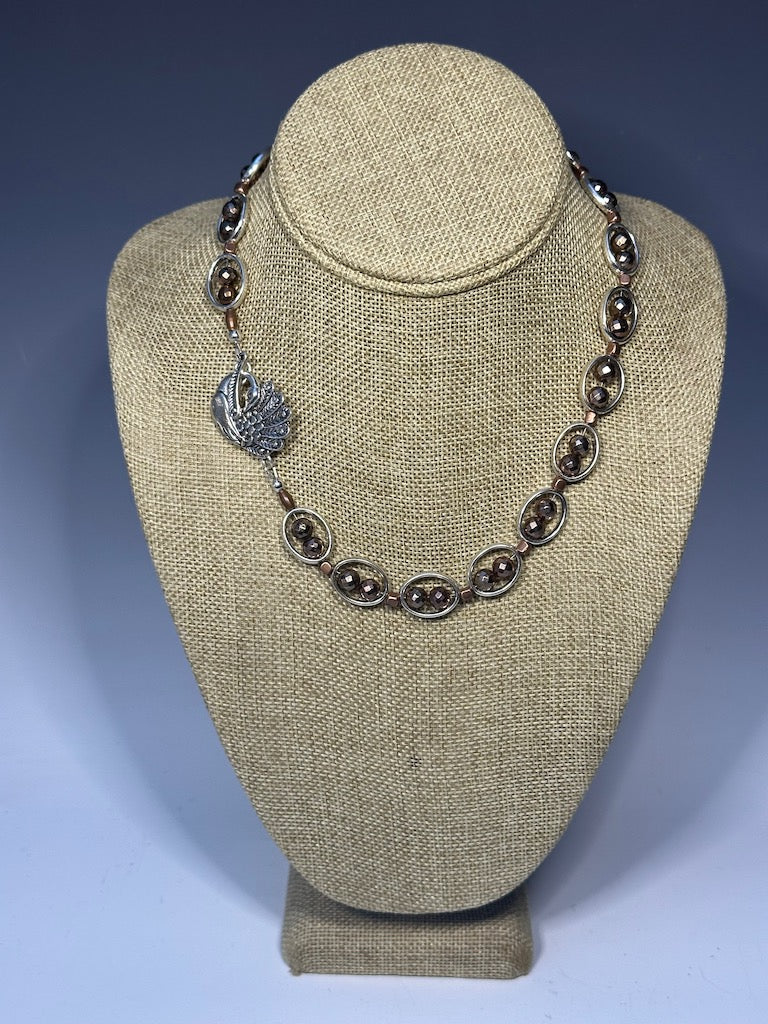 SILVER AND COPPER PYRITE STATEMENT NECKLACE WITH TOGGLE  LCN584